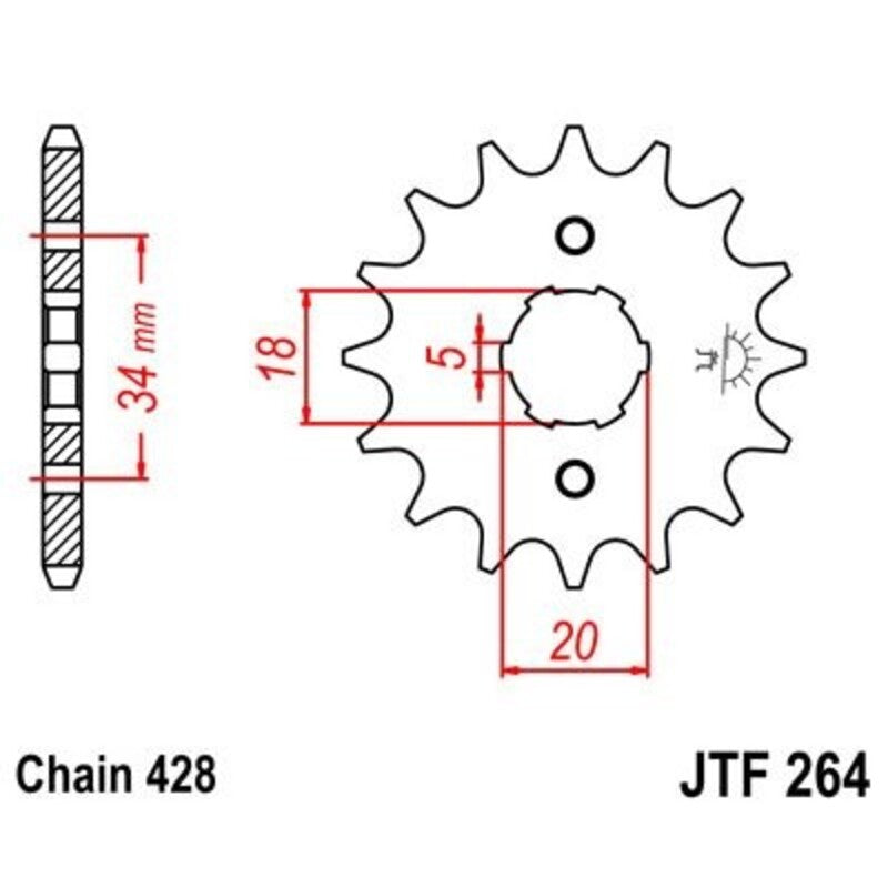 Piñon JT 264 de acero con 17 dientes JT SPROCKETS JTF264.17