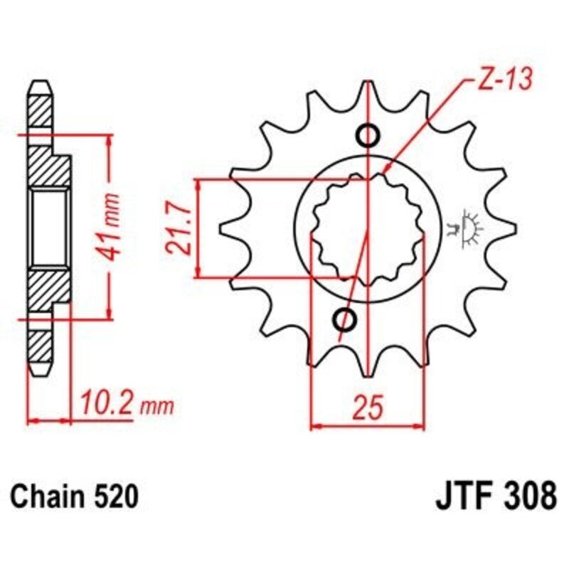 Piñon JT 308 de acero con 16 dientes JT SPROCKETS JTF30816