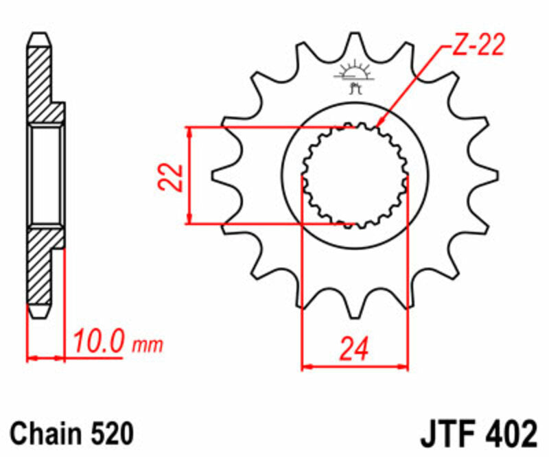 Piñón JT SPROCKETS acero estándar 402 - Paso 520 JT SPROCKETS JTF402.14