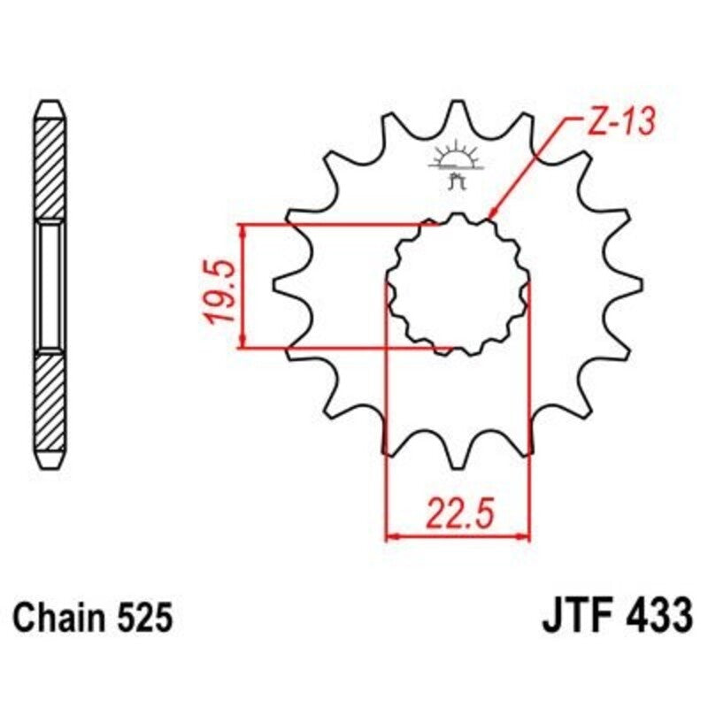 Piñon JT 433 de acero con 15 dientes JT SPROCKETS JTF433.15