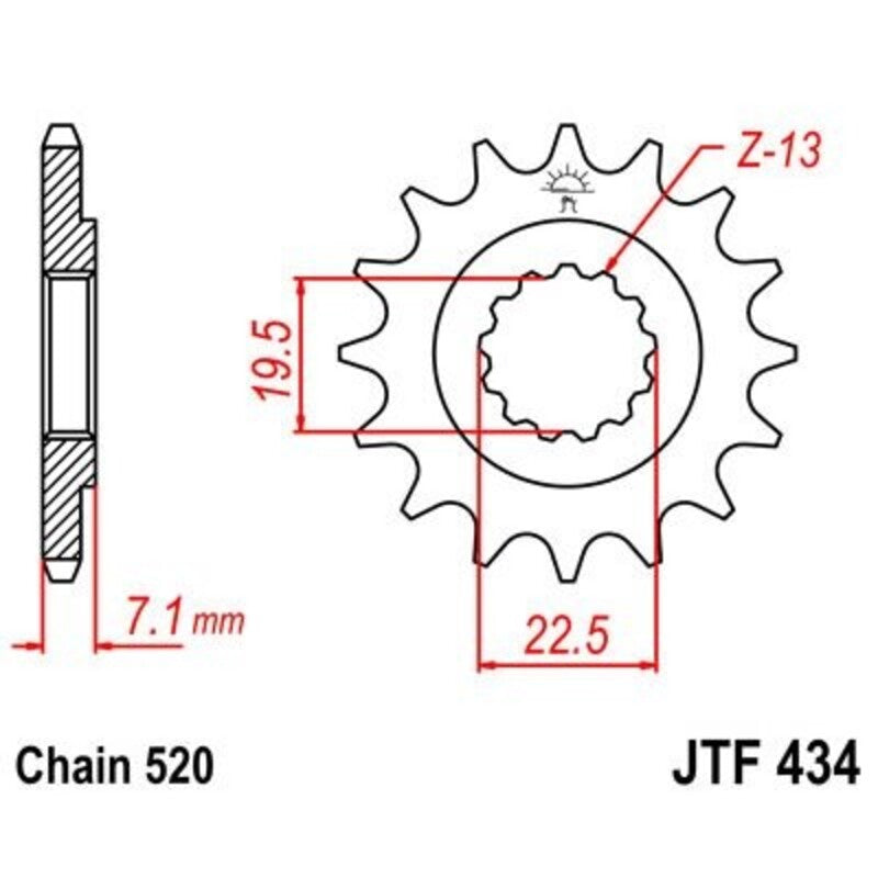 Piñon JT 434 de acero con 13 dientes JT SPROCKETS JTF434.13