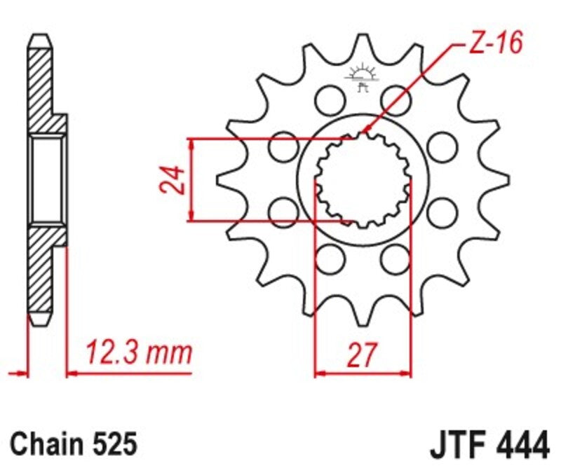 Piñón JT 444 de acero con 16 dientes JT SPROCKETS JTF444.16