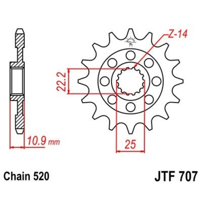 Piñón JT 707 de acero con 14 dientes JT SPROCKETS JTF707.14