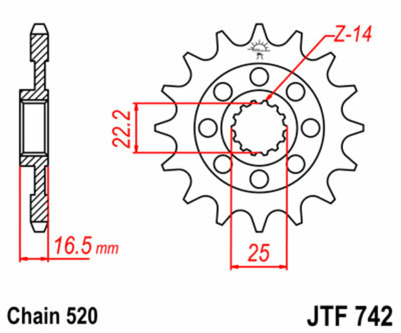 Piñón JT SPROCKETS acero estándar 742 - Paso 520 JT SPROCKETS JTF742.15