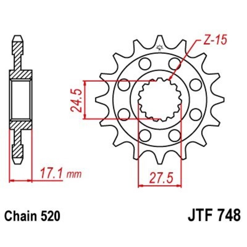 Piñón JT 748 de acero con 15 dientes JT SPROCKETS JTF748.15