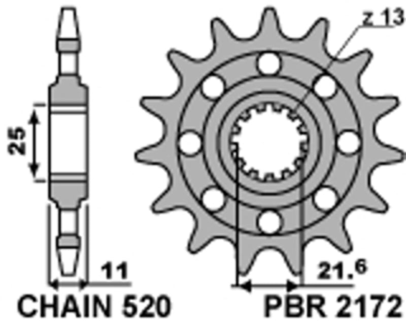 Piñón PBR Racing acero estándar 2172 - Paso 520 PBR 2172.14.18NC