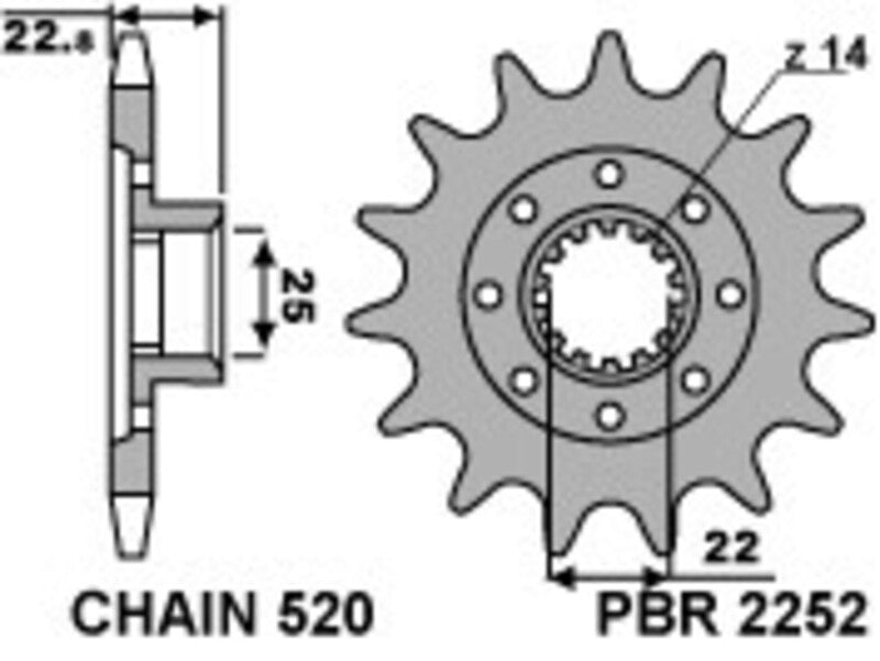 Piñón PBR acero estándar 2252 - Paso 520 PBR 2252.17.18NC