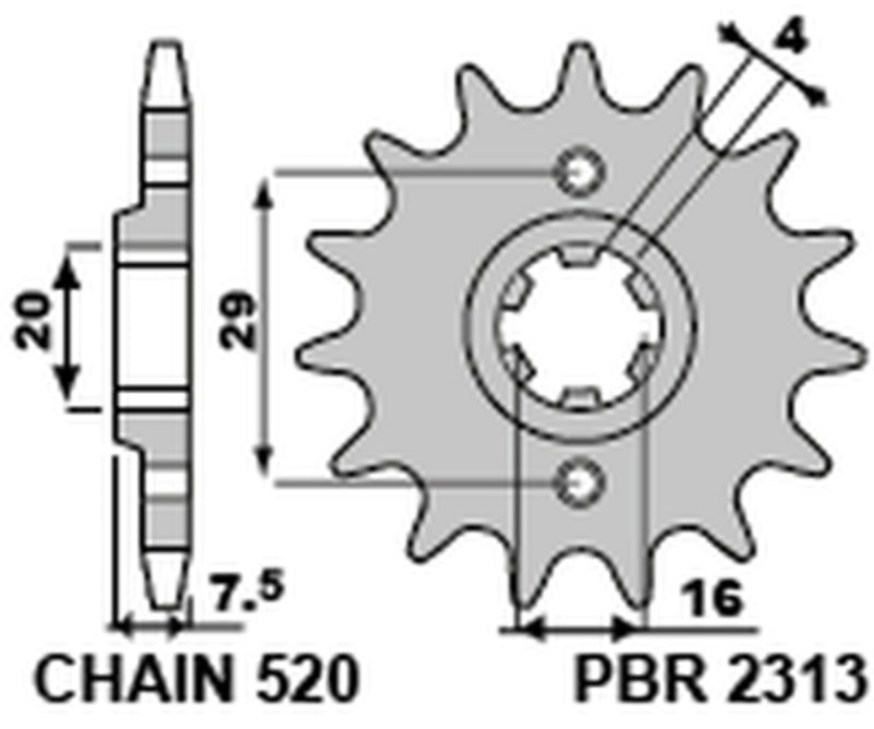 Piñón PBR 15 dientes acero standard paso 520 tipo 2313 PBR 2313 15 18NC