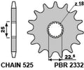 Piñón PBR 16 dientes acero standard paso 525 tipo 2332 PBR 2332 16 18NC