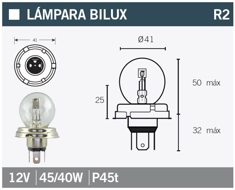 LAMPARA BILUX 12V45/40W V PARTS 14665
