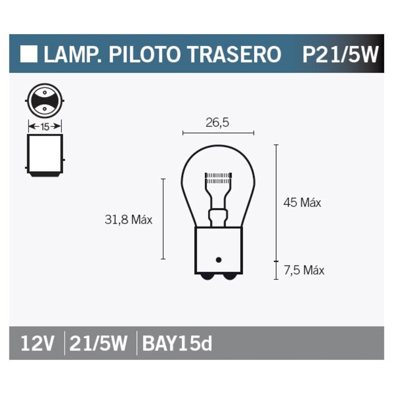 Caja de 10 lámparas BILUX 12V21/5W ROJA V PARTS P21/5W-AMBAR