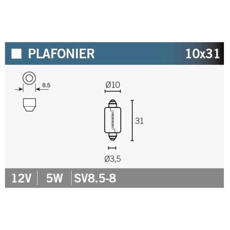 Caja de 10 lámparas SV8.6-8 12V5W V PARTS SV8.5-8-12VX5W