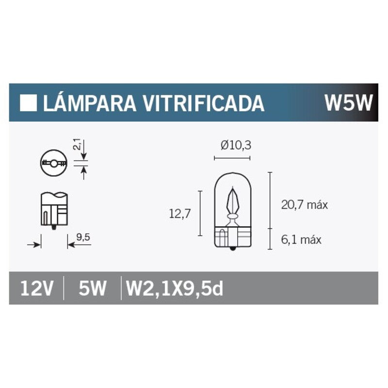 Caja de 10 lámparas 12V5W W5W V PARTS T10-12VX5W