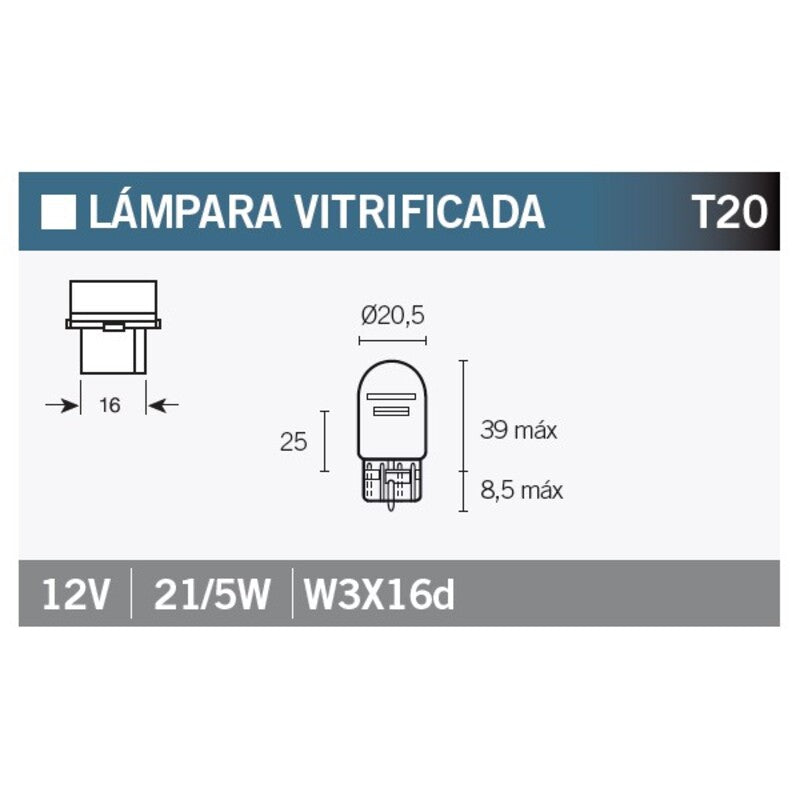 Caja de 10 lámparas 12V21/5W DOBLE FILAMENTO V PARTS T20