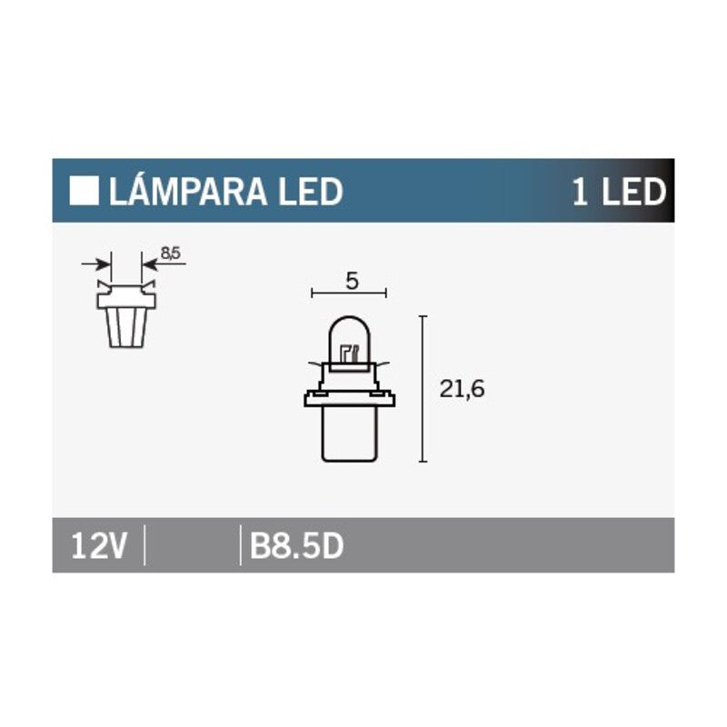 Caja de 10 lámparas 1LED B8.5D V PARTS B8.5D