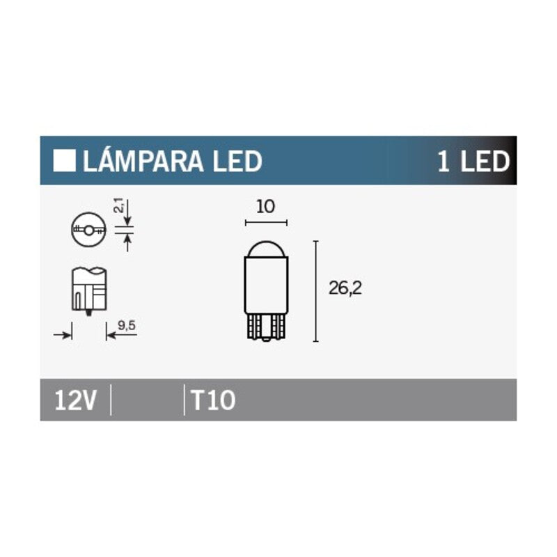 Caja de 10 lámparas 1LED T10 AMBAR V PARTS T10-12V-AMBAR