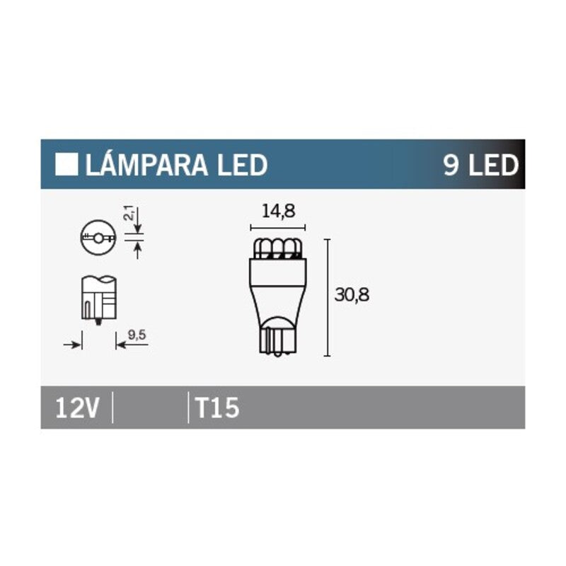 Caja de 10 lámparas 9LED T15 AMBAR V PARTS T15-12V-AMBAR