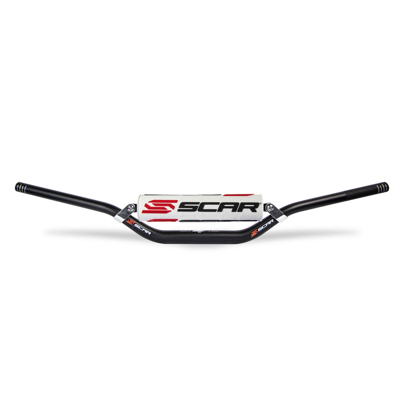 Manillar SCAR S² Ø22,2mm medio de aluminio negro con barra, morcilla blanca SCAR S9012W