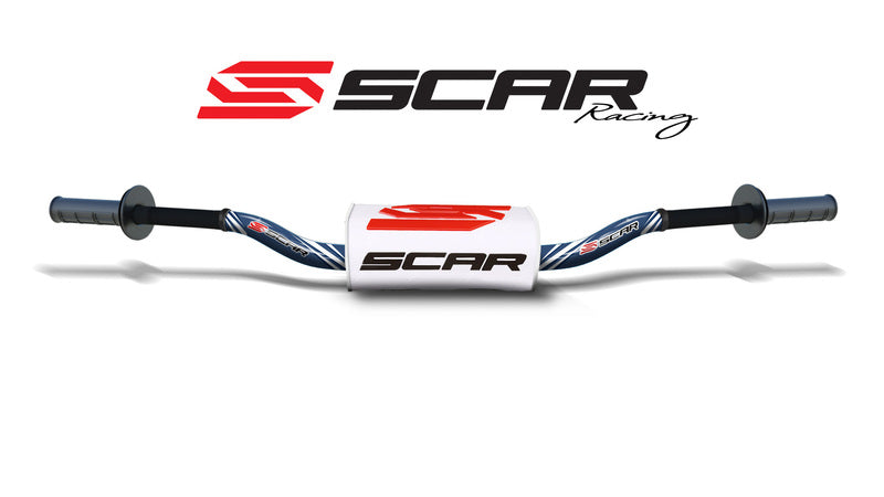 Manillar SCAR O² Ø28,6mm McGrath de aluminio sin barra, azul oscuro, morcilla blanca SCAR S9172DKBL-WH