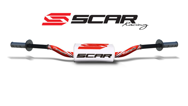 Manillar SCAR O² Ø28,6mm McGrath de aluminio sin barra, rojo, morcilla blanca SCAR S9172RD-WH