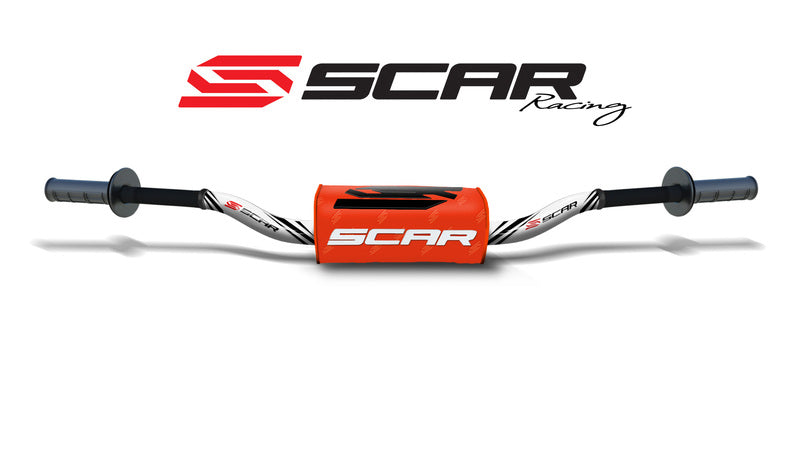 Manillar SCAR O² Ø28,6mm McGrath de aluminio sin barra, blanco, morcilla naranja SCAR S9172WH-OR