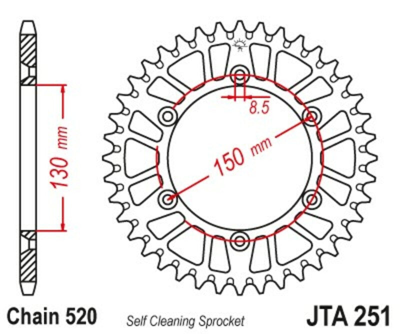 Corona JT SPROCKETS aluminio negro ultraligero 251 - 520 JT SPROCKETS JTA251.49BLK