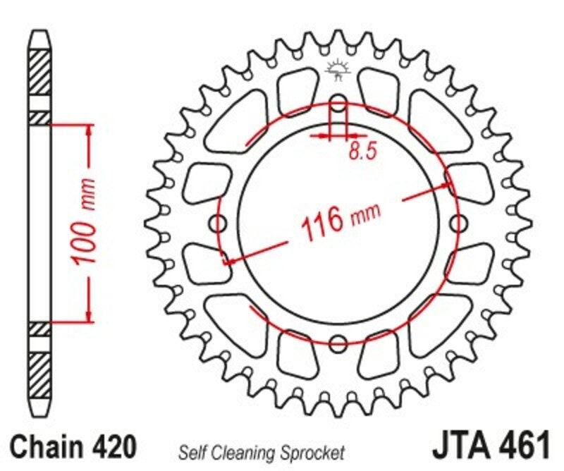 Corona JT Aluminio negro JT 461 con 51 dientes JT SPROCKETS JTA461.51BLK