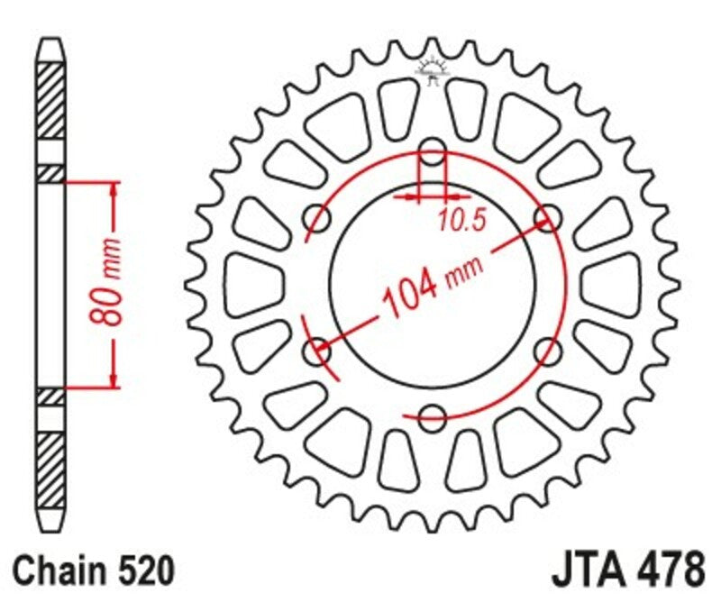 Corona JT Aluminio negro JT 478 con 43 dientes JT SPROCKETS JTA478.43BLK