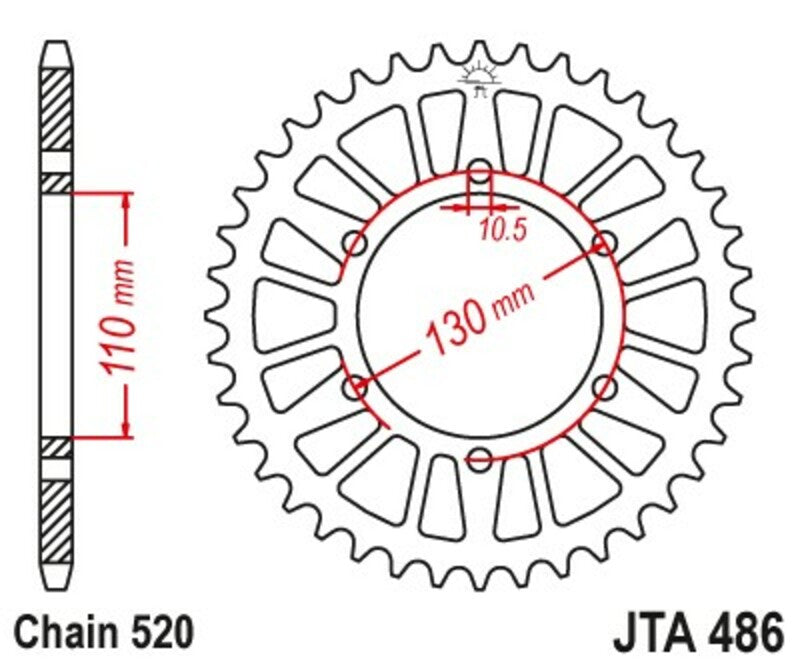 Corona JT Aluminio negro JT 486 con 46 dientes JT SPROCKETS JTA486.46BLK
