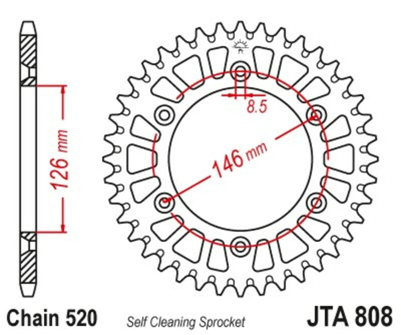 Corona JT Aluminio negro JT 808 con 50 dientes JT SPROCKETS JTA808.50BLK