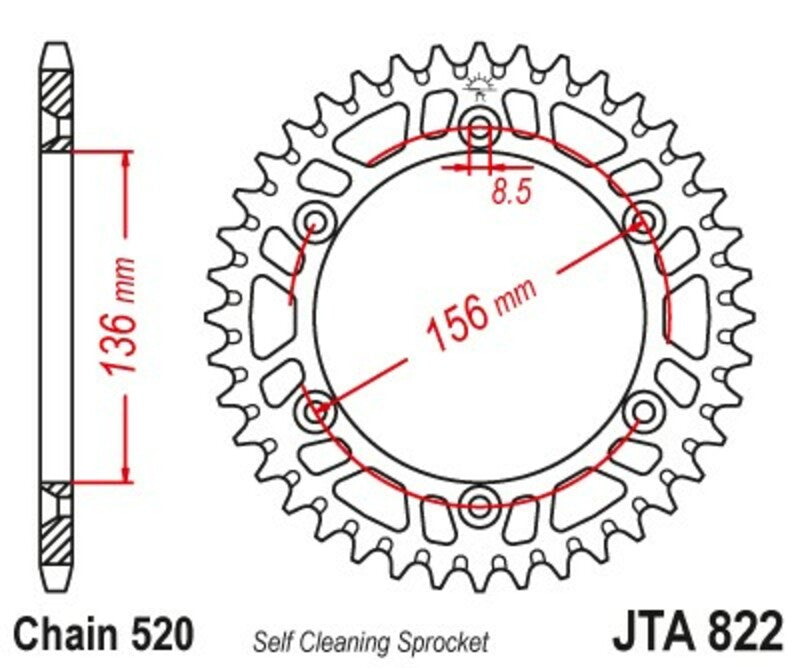 Corona JT Aluminio negro JT 822 con 45 dientes JT SPROCKETS JTA822.45BLK
