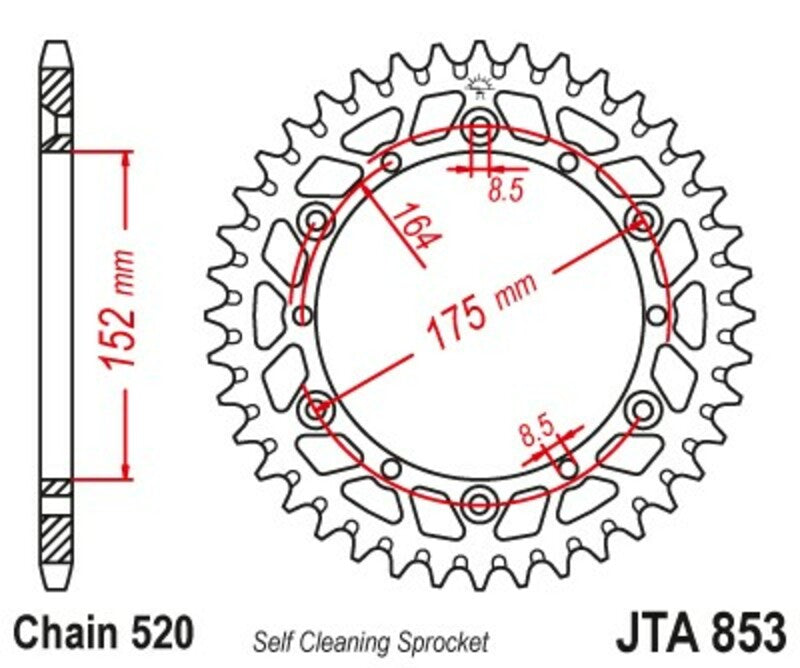 Corona JT Aluminio negro JT 853 con 48 dientes JT SPROCKETS JTA853.48BLK