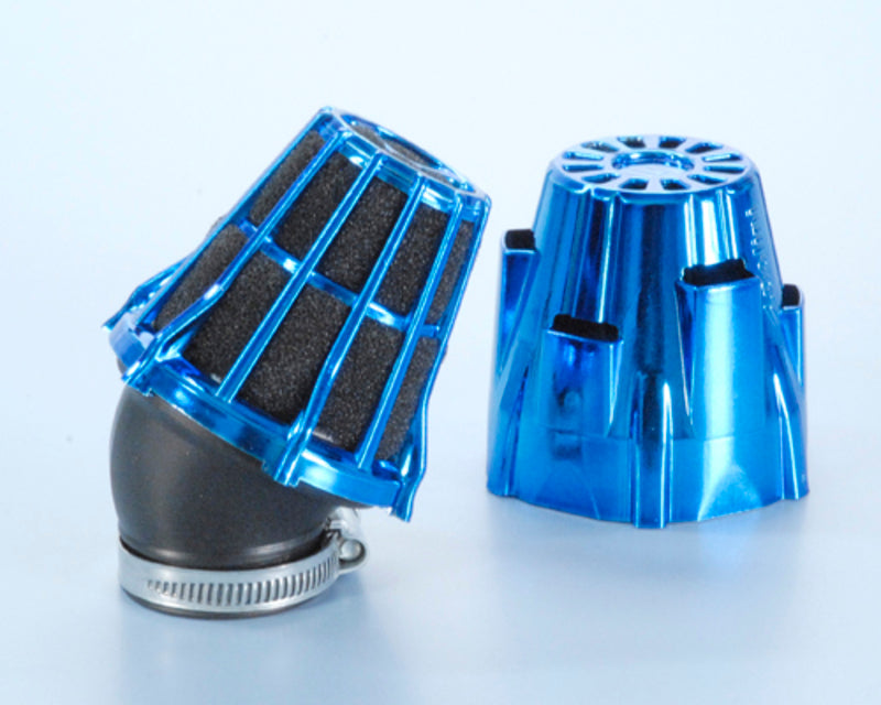 Filtro de potencia (air box) Polini, cromado, azul, curvado 30', Ø32 para carburador PHBG (203.0113) POLINI 203,0113