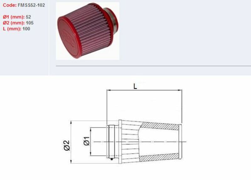 Filtro de aire BMC Tapered Ø52mm - SS52-102 BMC FMSS52-102