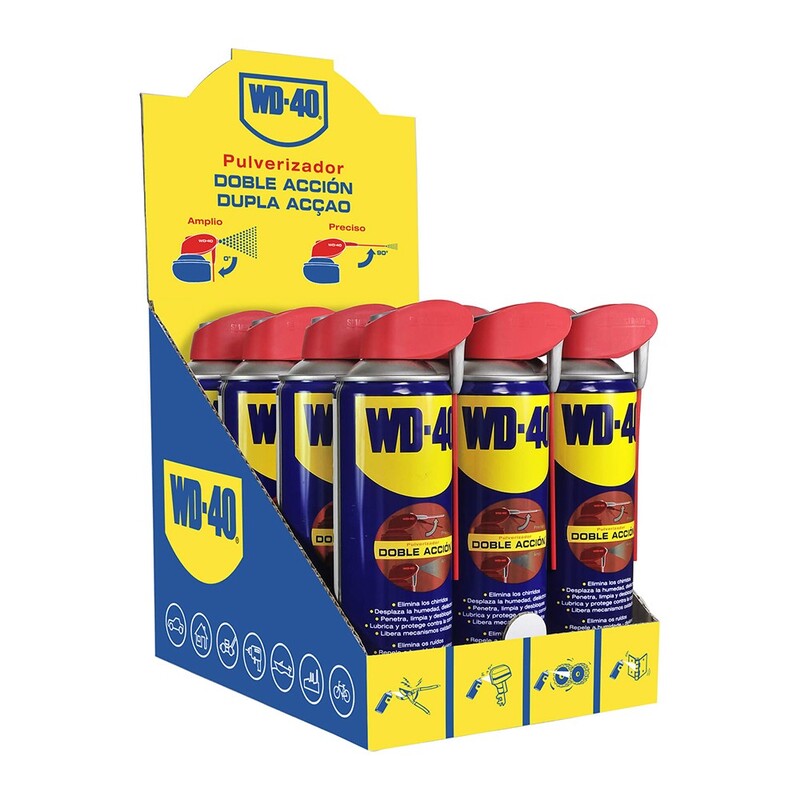 Expositor 12uds spray lubricante WD-40 500ml con aplicador doble uso WD 40 34198