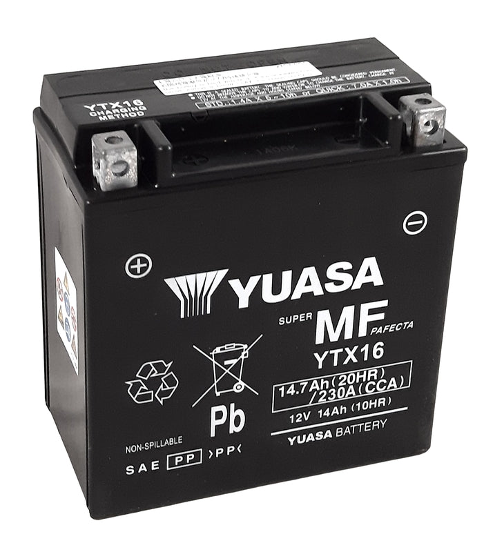 Batería YUASA W/C activada de fábrica sin mantenimiento -  YTX16 (FA) YUASA YTX16