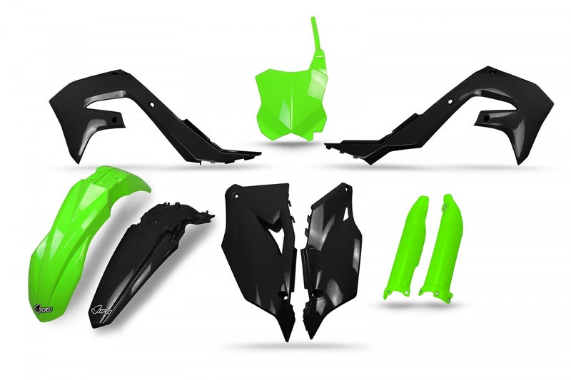 Kit de plástica UFO negro y verde flúor, Kawasaki KXF UFO KAKIT228@111
