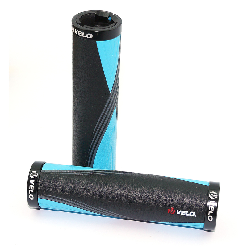 Par puños bici combies VELO Negro/azul. Sujeción lock-on doble tornillo VELO 851AD3L2G2-BLACK/BLU