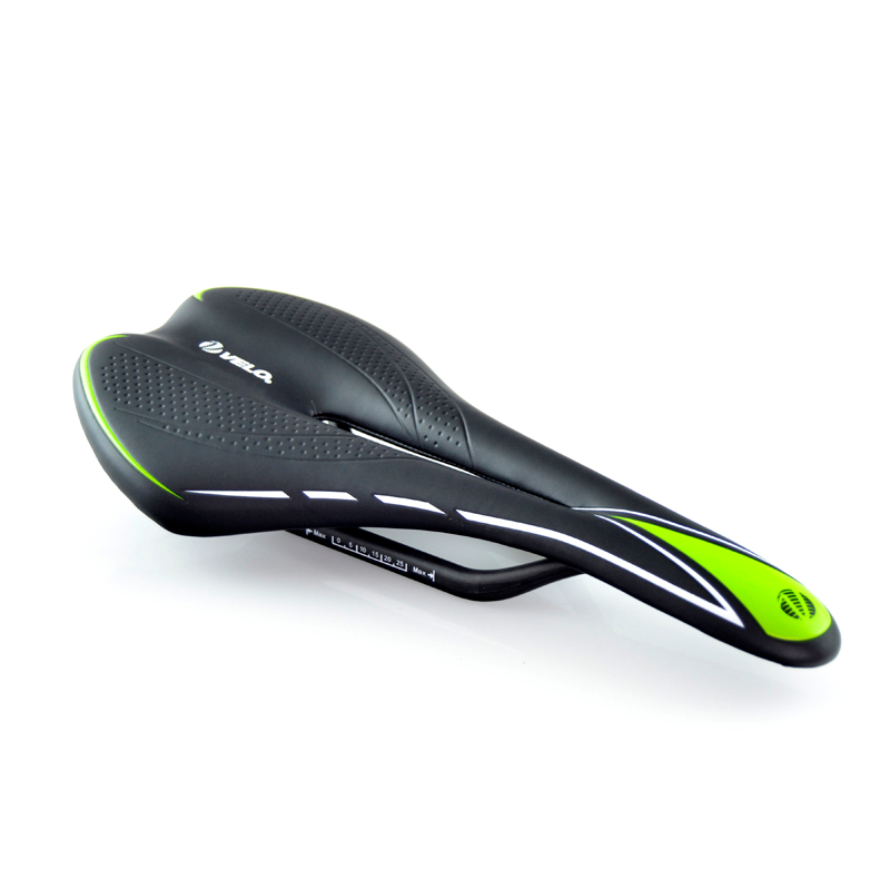 Sillín bicicleta Racing VELO Miles I0 VL1220 prostático. Railes carbono. Masculino. Negro/Verde VELO VL1220-GREEN-CARBON