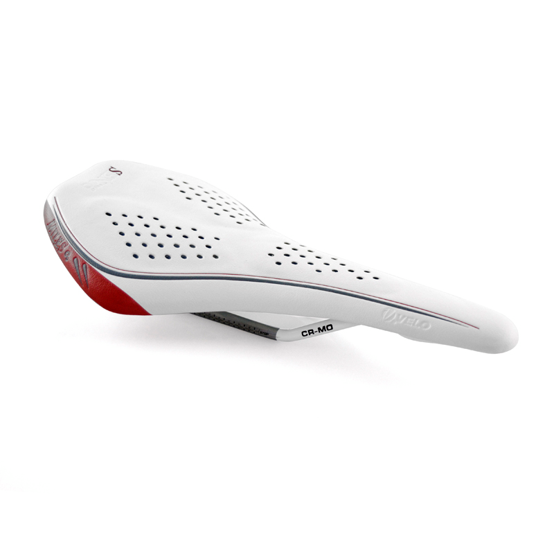 Sillín bicicleta Racing VELO VL4142 blanco raíles cromoli. Femenino. Perforado. Color blanco VELO VL4142-WHITE-CRMO