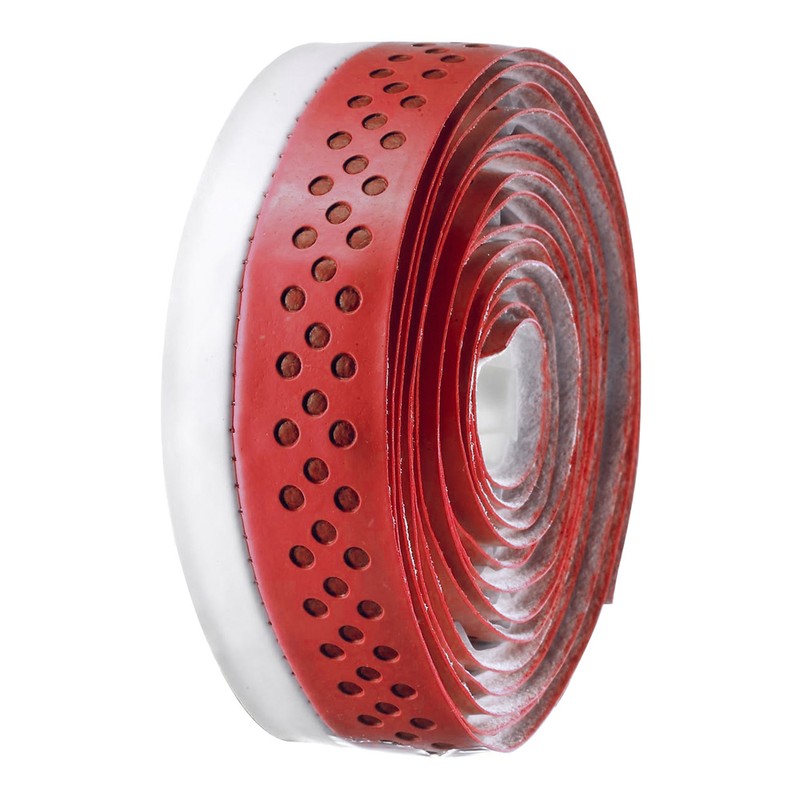Cinta para manillar de carretera VELO Cuero sintético (PU) perforada roja/blanca VELO VLT-038-RED/WHITE
