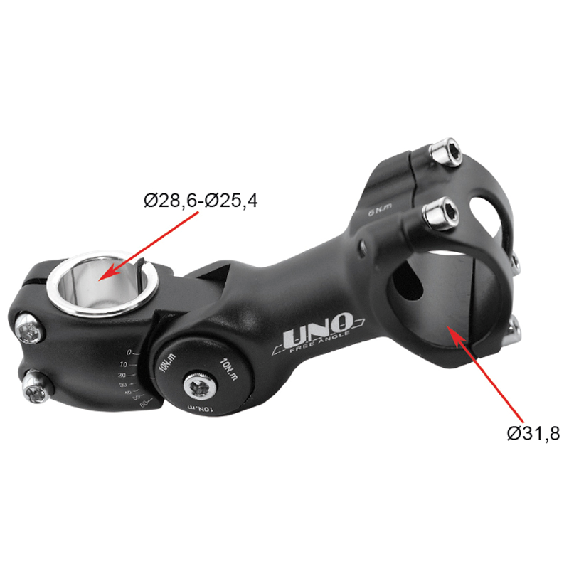 Potencia para bicicleta 0° / 60° UNO - 110 mm plata KALLOY UNO AS-820