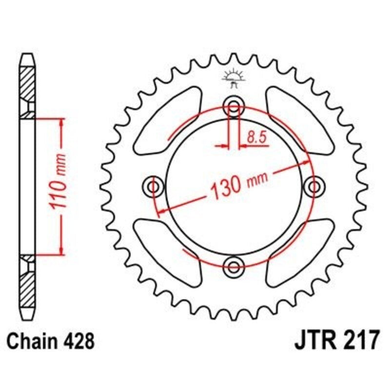 Corona JT SPROCKETS acero estándar 217- Paso 428 JT SPROCKETS JTR217.55