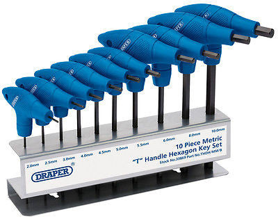 Set of 10 Professional Allen Keys with "T" Handle, Metric Hexagonal
