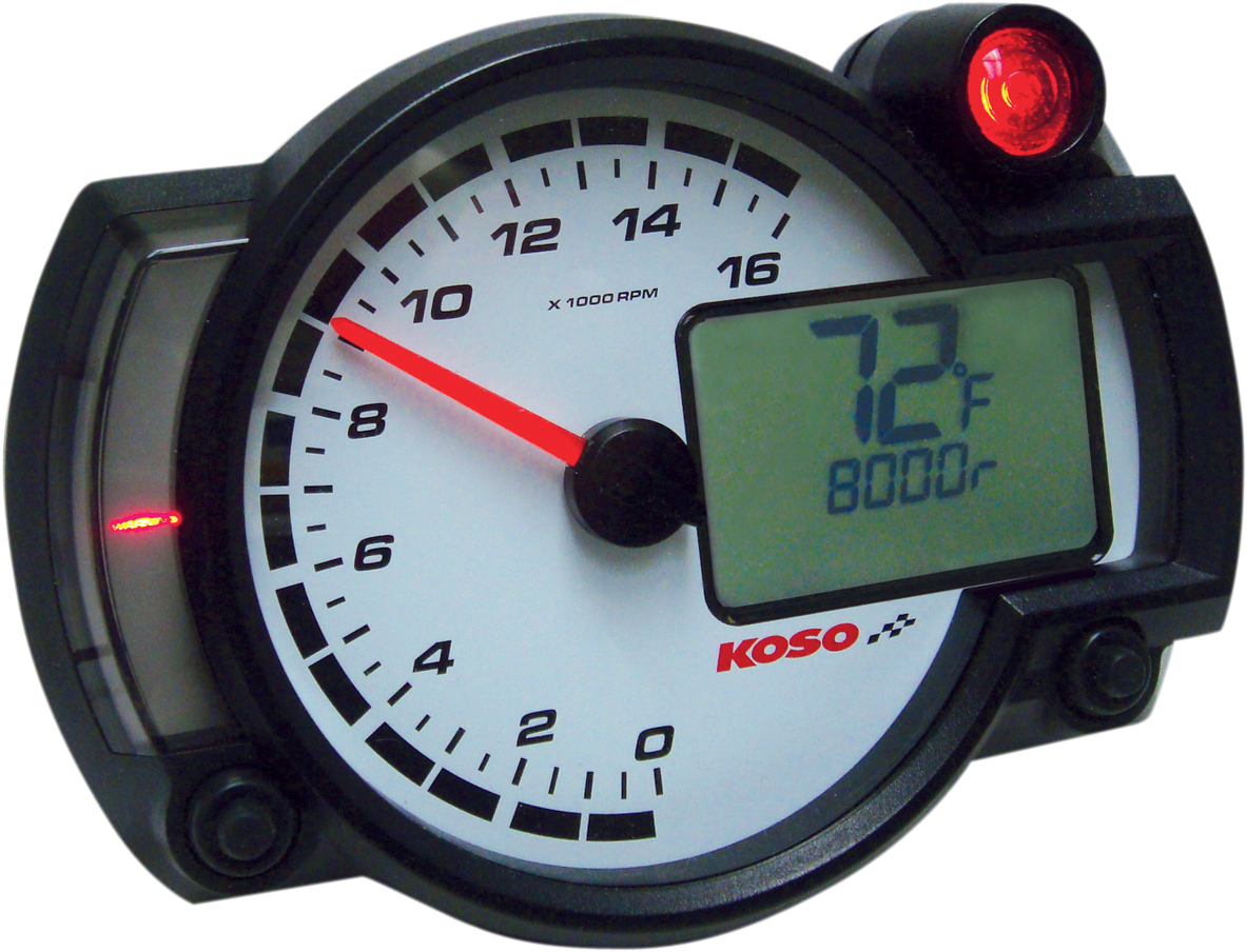 KOSO NORTH AMERICA RX2-NR GP-STYLE RACE TACHOMETER DASH PANEL RX2NR 16000RPM