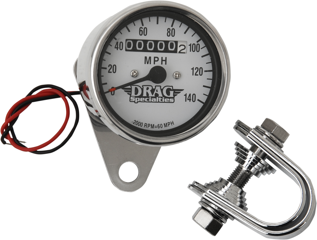 DRAG SPECIALTIES MINI SPEEDOMETERS 2:1 WHT FACE MINI SPEEDO