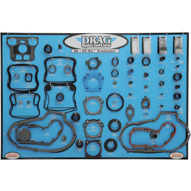 GASKET, SEAL AND O-RING DISPLAY FOR 86-03 XL EVOLUTION MOTORS FOR HARLEY-DAVIDSON