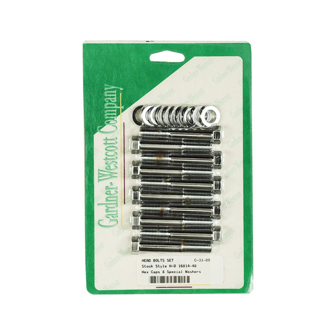Head Bolt Kit, Hex. Chrome Stock Style For Harley-Davidson