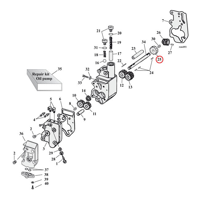 Driven Gear, Oil Pump. 24t. Import For Harley-Davidson