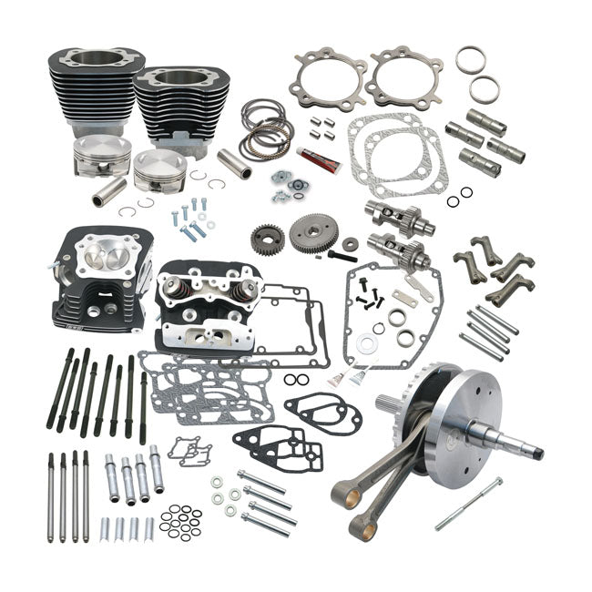 S&amp;S 124" Twin Cam Hot Set-Up Kit mit Rädern. Schwarz für Harley Davidson